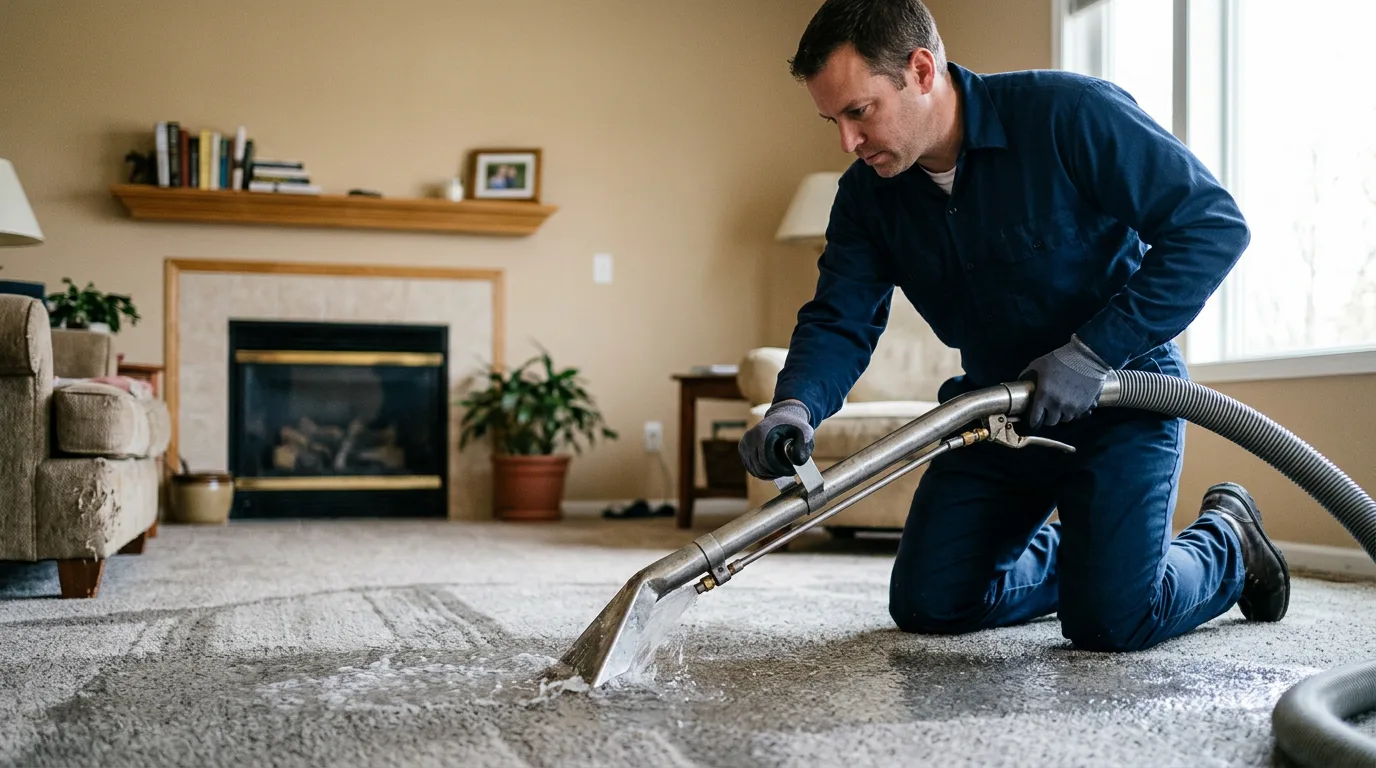 Water damage restoration technician working near Nora, IL